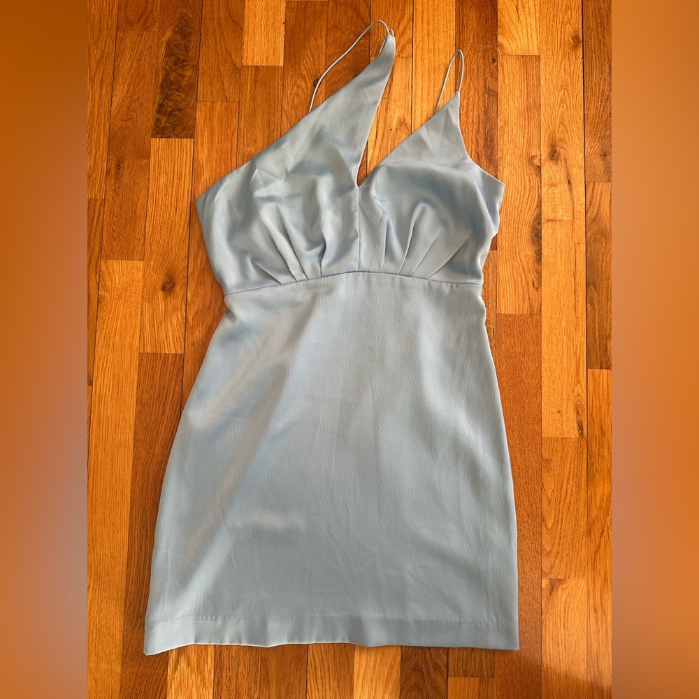 glam Powder Blue Spaghetti Strap Mini Dress